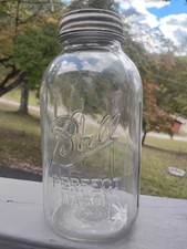 Vintage BALL PERFECT MASON HG Clear Fruit Jar Zinc Lid Boldly Embossed Nice