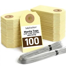 SallyFashion 100 Pack Manila Shipping Tags with Wire, 2 3/4" x 1 3/8" Heavy-D...