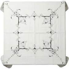 Vintage Cream Embroidered Cutwork Square Tablecloth 47in 6 Matching Napkins Set