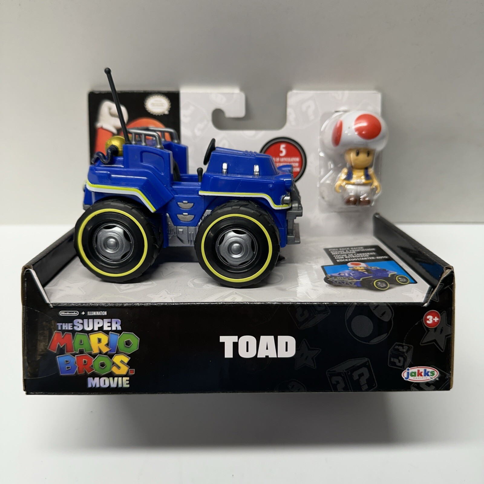 Jakks Pacific The Super Mario Bros. Movie Toad w/ Pull Back Kart Racer New