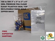 Elkay Plastic Zip Seal Lock Top Reclosable Poly Jewelry Bags 2-Mil Hang Hole