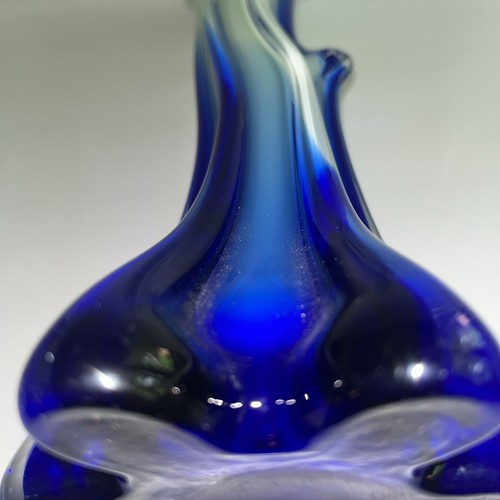 Vintage Murano Art Glass Vase Cobalt Blue green Flower Steam Shape 15 -1/2” Tall - Picture 5 of 13