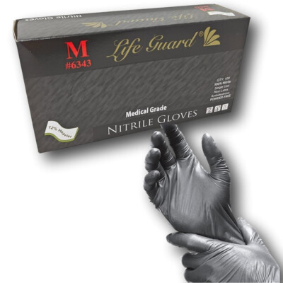 Life Guard 6 mil Thick Black Nitrile Exam Gloves, For Tattoo, Automotive, etc.