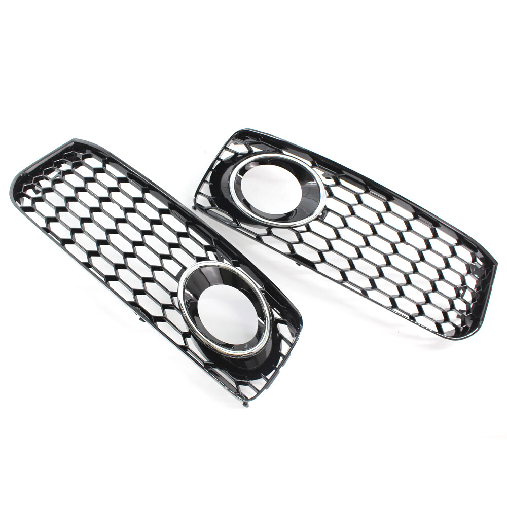 Black Honeycomb Fog Light Grilles For Audi A5 S-Line / S5 B8 RS5 (2008-2012) - Pair (Left & Right) With Trim