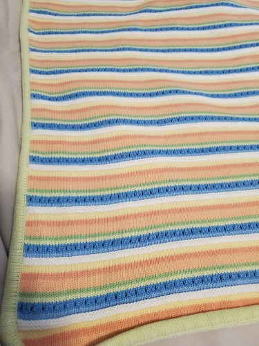 Koala Baby Striped Blanket Blue Orange Yellow Sweater Knit 33x34 Vintage 534706 - Picture 3 of 7