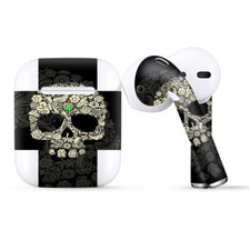 Skins Wraps compatible for Apple Airpods Flower Skull, Floral Skeleton