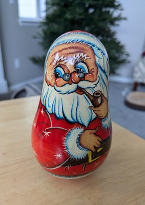 Vintage Russian Santa Roly Poly Wobble Hand Painted Bell Musical Chime 4.5''