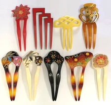 Women's Vintage Painted Hair Stick Fork Pick Chignon Bun Pin Flower Floral New