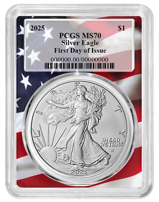 2025 1oz Silver Eagle PCGS MS70 - First Day Issue - Flag Picture Frame - LIVE