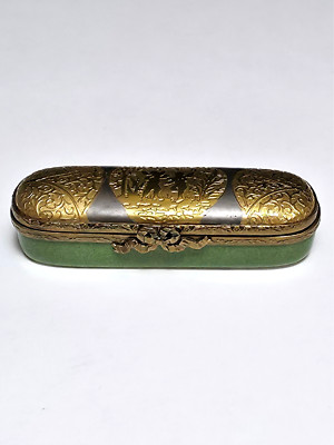 Limoges Peint Main * TRINKET BOX * Gold Encrustation, Cherubs Scene, 3'', EXC