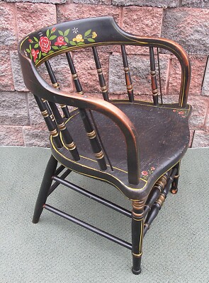 Antique Signed 1800s A Losh Duncannon Pa Paint Decorated Barrel Tavern Chair