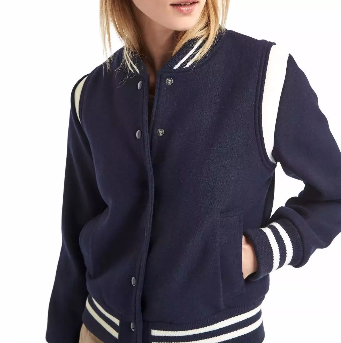 Varsity Bomber Jacket in Navy