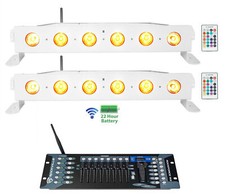 2 Rockville BEST STRIP 60 White Rechargeable Light Bars Wireless DMX Controller