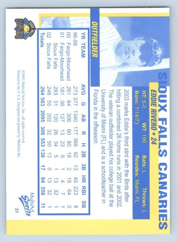 Eddie Rivero 2003 MultiAd Sioux Falls Canaries - Bild 2 von 2