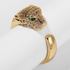 Ring - Egyptian Style Leopard - Colorful Crystals - Gold Tone