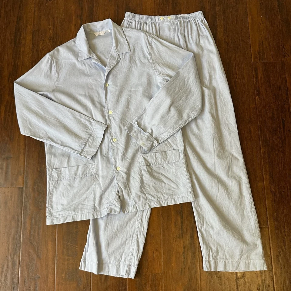Conjunto de pijama FRETTE para hombre talla M azul claro abotonable algodón salón ropa de dormir acogedor Foto 2 de 4