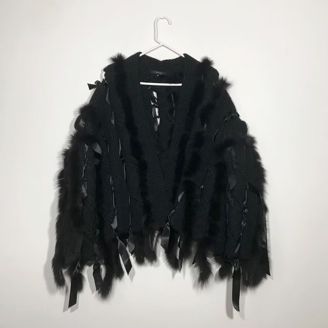 d*3様 FW2002 GUCCI NYLON PULLOVER Tom for Gucci by Tom Ford FW2002 Fox Fur & Satin Ribbon Trimmed Sable
