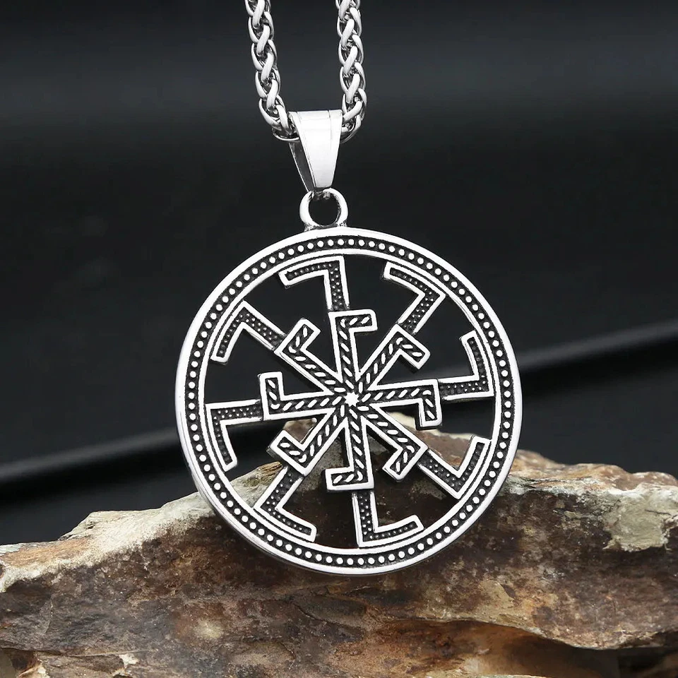 Slavic Kolovrat Sun Wheel Necklace Stainless Steel Necklace - Bild 3 von 4