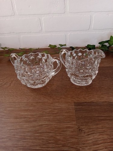 Vintage Fostoria American Clear Glass Cubist Small Tray, Cream and Sugar Set - Picture 4 of 8