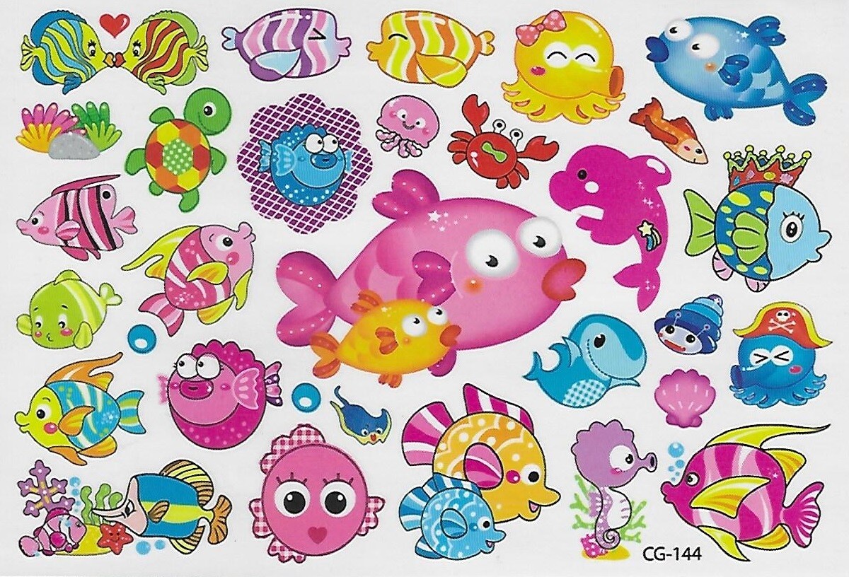 Kinder Temporary Tattoo Fische Temporäre Tattoos Body Sticker Geburtstag Fisch