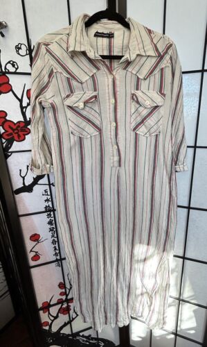 ANTIK BATIK Cotton Gauze Midi Western Cowboy Shirt Dress Striped Medium 40” Bust - Picture 3 of 9