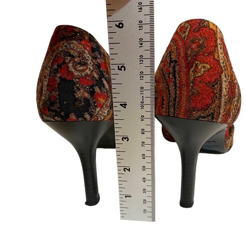 Highlights Vintage Velveteen Paisley Fabric Shoes Pointy Toe 3.5" Heel Size 9 - Picture 5 of 13