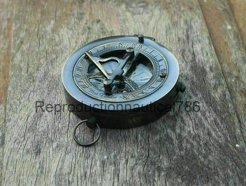 Nautical Astrolabe Solid Brass Antique Working Compass With Leather Case Gift - Picture 3 of 7