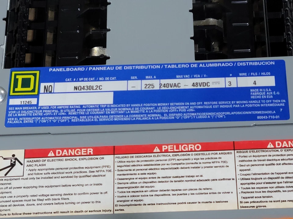 Square D NQ430L2C Panelboard Interior 225A 120/240VAC 3P 3PH 4 Wire 30 Space - Image 4 of 4