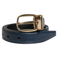 DOLCE & GABBANA Belt Blue Leather Metal Buckle Classic Men 90cm / 36in 490usd