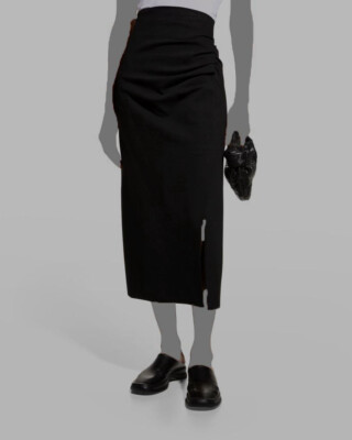 $195 MeimeiJ Women's Black Draped Ruched High Rise Straight Skirt Size IT40/US4