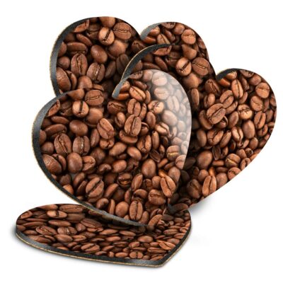 4x Herz MDF Untersetzer - Kaffee geröstete Bohnen Getränke Cafe #8120