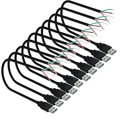 10 Stück USB A 2.0 Stecker 4 Pin Panel Befestigung Verbindungskabel, lötbarer Mini USB Stecker