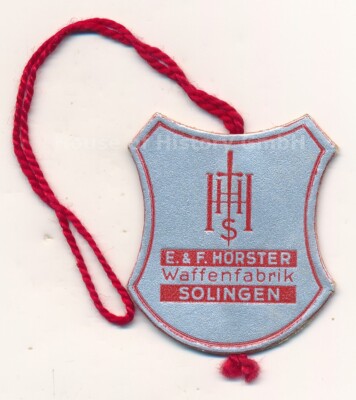 136874, Werbeanhänger ''E.& F. Hörster Waffenfabrik Solingen'' für Dolche u. Säbel
