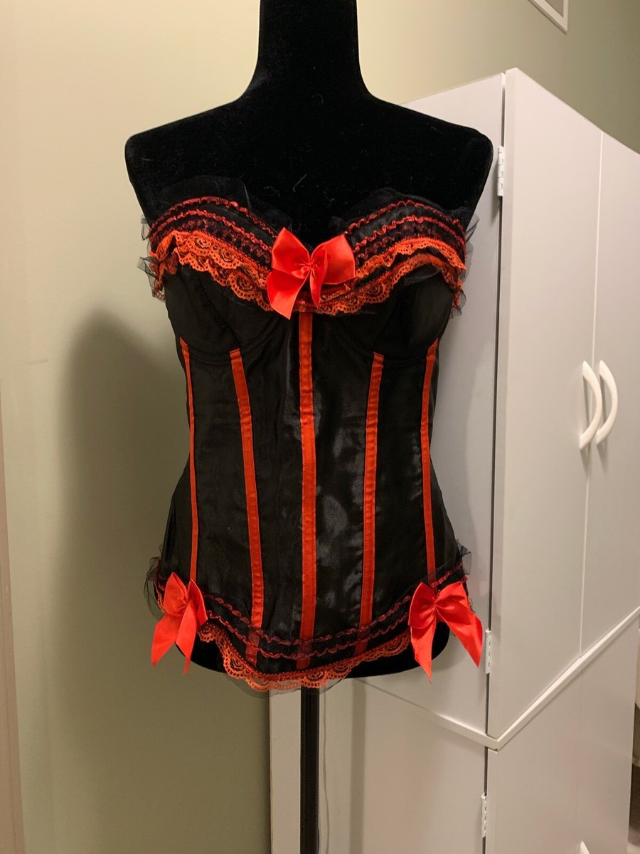 Hips & Curves Size 2X Strapless Black Burlesque Corset Top Red