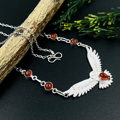 925 Sterling Silver Natural Carnelian Gemstone Handmade Jewelry Necklace