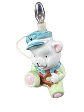 Vintage 80s Ceramic Teddy Bear Accent Lamp Multicolor Glossy Finish