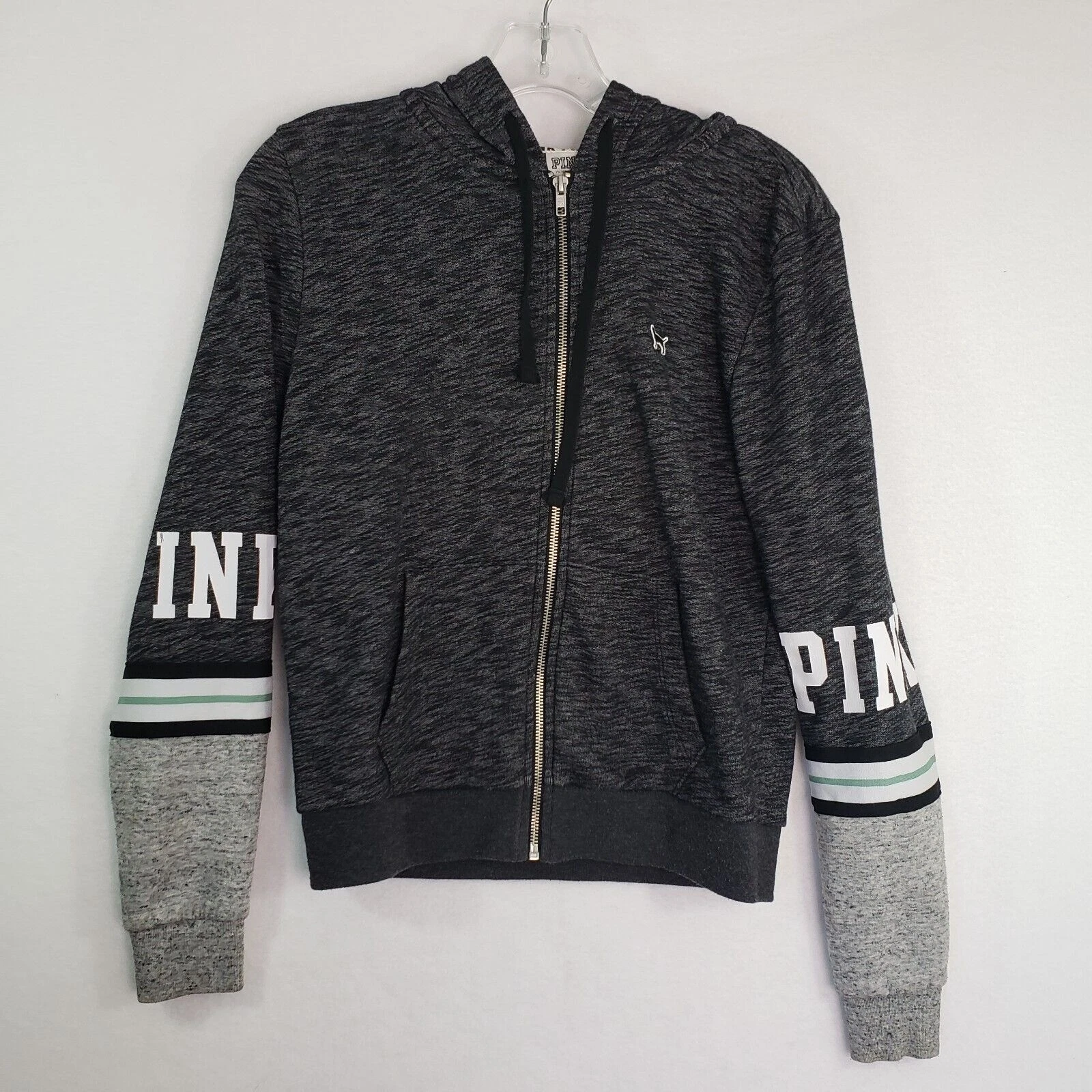 UNDERCOVER ROSA Victoria's Secret Felpa con Cappuccio Donna Piccola Full Zip Logo Cane Tempo Libero Grigio