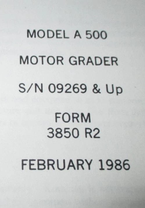 Manual de operación y mantenimiento de operadores de motoniveladora Galion A500 ¡ORIGINAL! 2/86 Foto 2 de 4