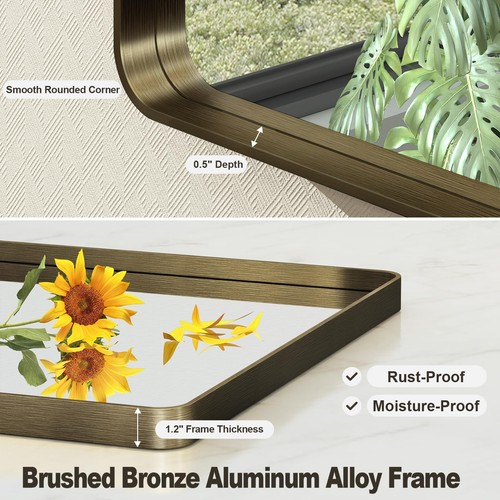 40x30 Bronze Framed Bathroom Mirror, Brushed Bronze Metal Vanity Mirror, Bron... - Picture 2 of 7