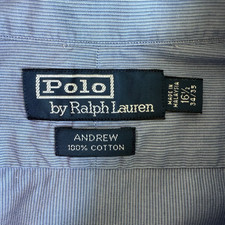 Vintage Polo Ralph Lauren Andrew Blue Striped Cotton Long Sleeve Size 16.5 34/35