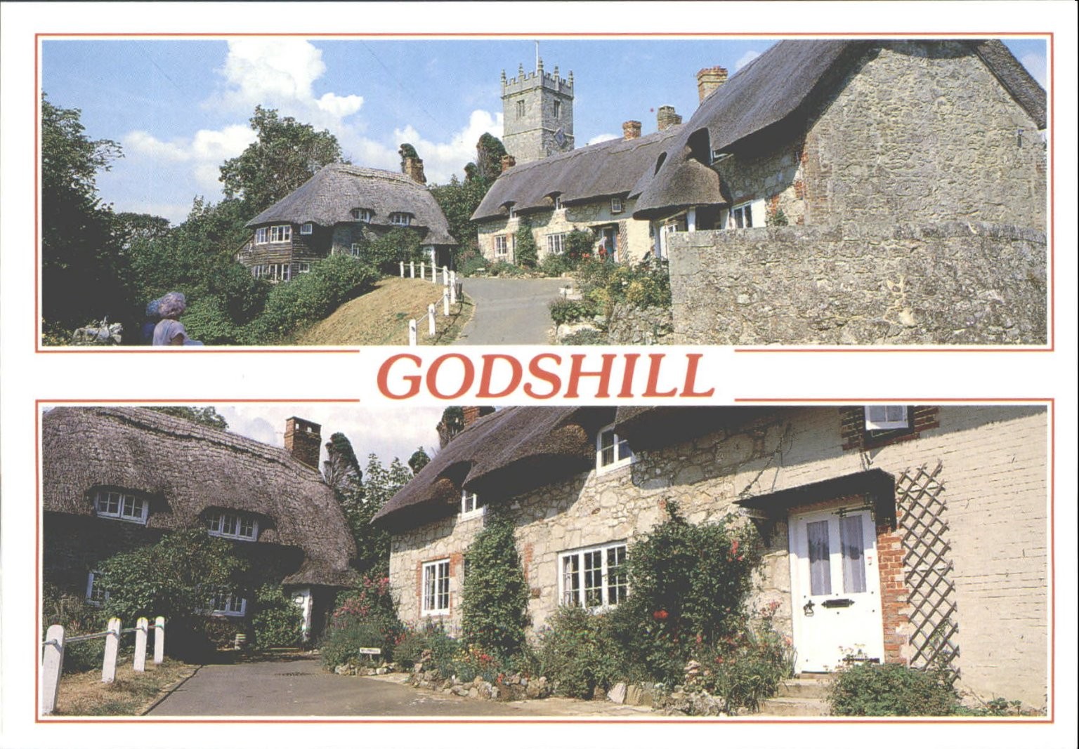Godshill Isle of Wight Thatched Cottages & Church Postcard J Arthur Dixon