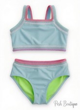 JUSTICE Girl's Swimsuit Blue Pink Bikini Tankini Swim Size 6 7 S Small NWT NEW