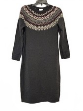 Women's sz S J Jill grey cotton sweater dress decorative neck #1256