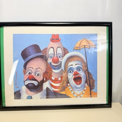 Red Skelton The Escorts 1979 Vintage Clown Trio Print Framed Dated MCM Rare