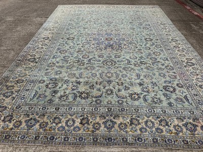 VINTAGE GREEN RUG 10x14 ANTIQUE ORIENTAL HANDMADE FINE HAND-KNOTTED seafoam blue