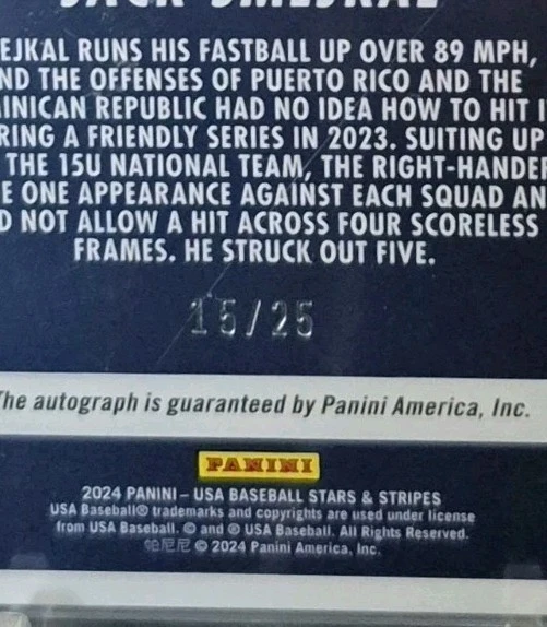 2024 Panini Stars and Stripes Prime /25 Jack Smejkal #NTS-JS Auto - Image 3 of 3