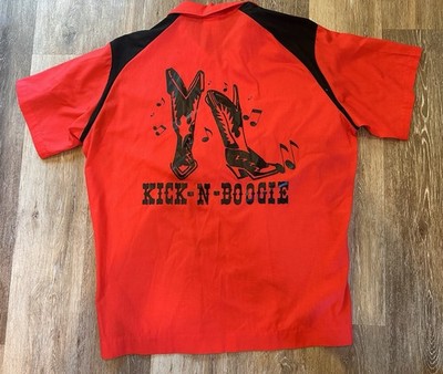Vntg 80 s Men s Bowling Kick N Boogie Diner Shirt Hilton Active Apparel USA Med