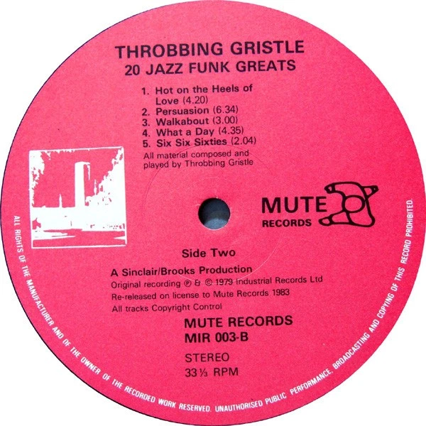 Throbbing Gristle - 20 Jazz Funk Greats (LP, Album, RE) (Very Good (VG)) - !!! P - Image 4 of 4