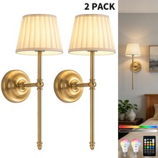 Battery Operated Wall Sconce Set of 2 RGB Wireless Gold Wall Light Remote 24.4in