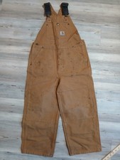 Carhartt Overalls Boys 10 Brown Double Knee Workwear Bib Pants Utility Kids